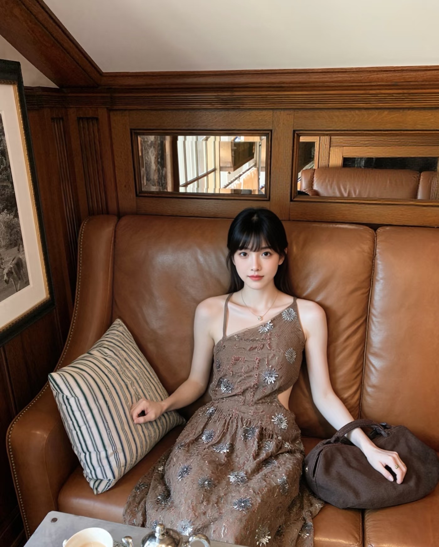 cariedo 황야 편지 술 실버 구슬 조각 자수 백리스 휴가 센스 레트로 센스 라이 경기 서울 드레스