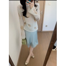 批发羊驼羊毛刺绣针织衫女2026秋季新款烟花亮片打底上衣法式