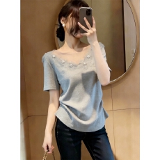 批发法式高级网纱花朵<b class='q'>短袖</b><b class='q'>T</b><b class='q'>恤</b>女夏季大码胖妹妹显瘦绝美气质百搭上衣