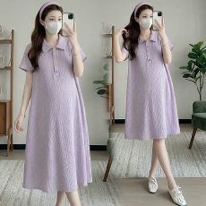 已出货   新款夏季短袖冰凉清爽翻领显瘦中长款孕妇连衣裙