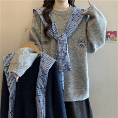 批发学院风可拆卸披肩套头毛衣两件套秋冬大码胖mm慵懒显瘦针织衫上衣