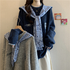 批发学院风可拆卸披肩套头毛衣两件套秋冬大码胖mm慵懒显瘦针织衫上衣