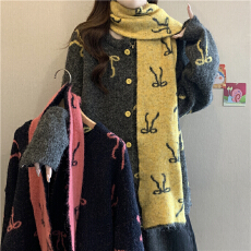 批发高级感软糯蝴蝶结毛衣外套女秋冬大码胖mm带围巾加厚<b class='q'>针织</b><b class='q'>开衫</b>上衣