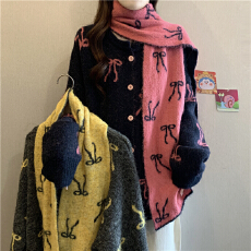 批发高级感软糯蝴蝶结毛衣外套女秋冬大码胖mm带围巾加厚<b class='q'>针织</b><b class='q'>开衫</b>上衣
