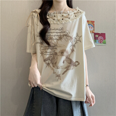 批发美式复古蕾丝花边短袖T恤女夏2026大码胖mm遮肚炸街独特漂亮上衣