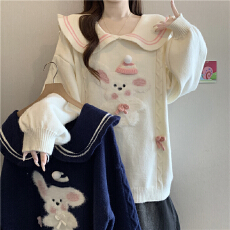 批发娃娃领可爱兔子宽松<b class='q'>毛衣</b>女秋冬大码胖mm慵懒学院风减龄针织衫上衣