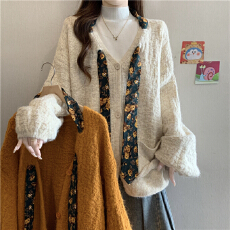 批发复古橘色配丝巾V领针织毛衣女冬2026大码<b class='q'>胖</b><b class='q'>mm</b><b class='q'>宽松</b>慵懒风开衫外套