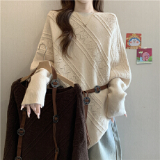 批发美拉德蝙蝠袖针织衫毛衣女2026冬大码<b class='q'>胖</b><b class='q'>mm</b><b class='q'>腰带</b>收腰显瘦不规则上衣