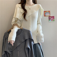 批发设计感立体花朵长袖针织衫女秋冬大码<b class='q'>胖</b><b class='q'>mm</b><b class='q'>不规则</b>斗篷披肩显瘦毛衣