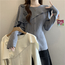 批发设计感立体花朵长袖针织衫女秋冬大码<b class='q'>胖</b><b class='q'>mm</b><b class='q'>不规则</b>斗篷披肩显瘦毛衣