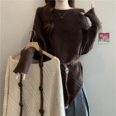 批发美拉德蝙蝠袖针织衫毛衣女2026冬大码<b class='q'>胖</b><b class='q'>mm</b><b class='q'>腰带</b>收腰显瘦不规则上衣