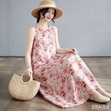 批发2026新款波西米亚夏季新款<b class='q'>加肥</b><b class='q'>加大</b>圆领印花宽松背心裙