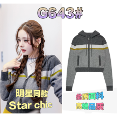 批发宋智雅<b class='q'>明星</b><b class='q'>同款</b>撞色条纹连帽针织衫女2026春季学院风拉链短款毛衣