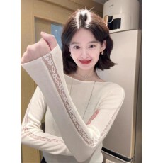 批发法式绝美白色蕾丝针织打底衫女秋冬修身显瘦毛衣内搭短款长袖上衣