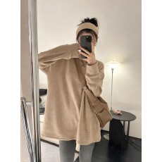 批发秋冬内搭卡其色德绒圆领正肩长袖t恤<b class='q'>打底衫</b>女<b class='q'>中长款</b>宽松磨毛上衣