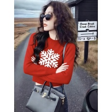 批发秋冬独特别致慵懒印花针织打底衫女毛衣设计感超好看开叉长袖上衣