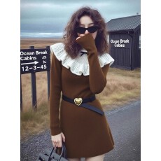 批发秋季温柔富家千金感出席重要场合高级感巨好看绝美咖色针织连衣裙