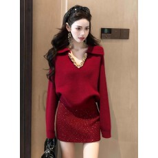 批发独特漂亮冬装一整套2026穿搭韩系圣诞小香风新年红色套装连衣裙子