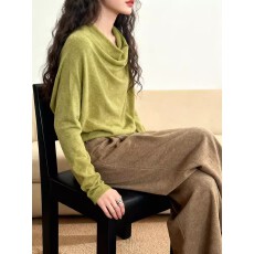 批发复古绿色堆堆领垂感套头长袖打底衫新款2025爆款设计感气质上衣冬