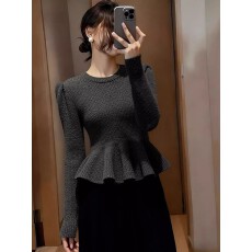法式气质荷叶边长袖羊绒针织衫2025冬季设计感掐腰显瘦毛衣上衣女