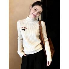 批发2026年高级感刺绣针织衫半高领毛衣女春<b class='q'>秋</b>洋气内搭打底上衣