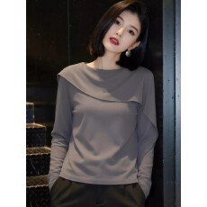 批发长袖T恤女2026春季<b class='q'>新款</b>韩版修身显瘦圆领上衣设计感荷叶边<b class='q'>打底衫</b>