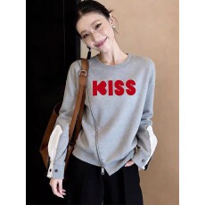 批发慵懒复古不规则拉链灰色<b class='q'>卫衣</b>女早春独特宽松百搭字母印花长袖上衣