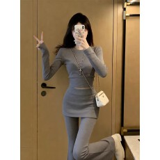 批发2026年超火减龄穿搭一整套韩系chic灰色休闲运动两件套装裤女春季