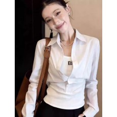 批发白色polo领拼接假两件收腰<b class='q'>衬衣</b><b class='q'>衬衫</b>2026春季法式小众不撞款上衣女