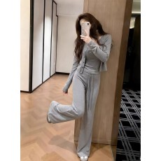 批发2026流行穿搭一整套高级感漂亮巨好看灰色休闲运动三件套装裤女<b class='q'>春</b>