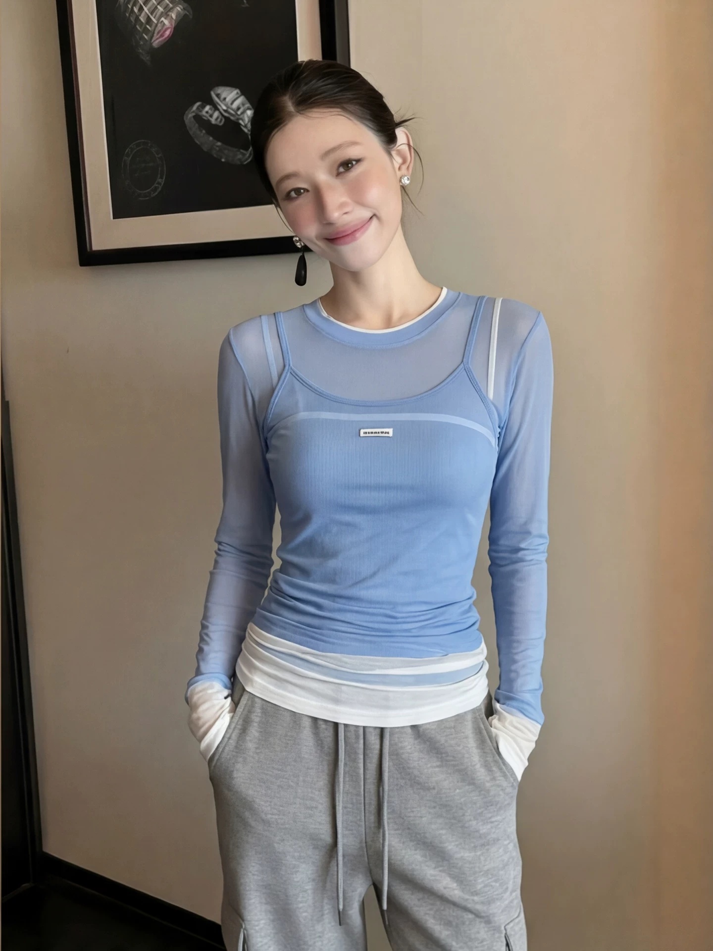 한 부서 느긋한 바람 루즈핏 긴팔 자외선 차단 티셔츠 여성 여름 작은 키 슬립 외부 가져 가라. 얇은 스타일 에어컨 블라우스 맨위