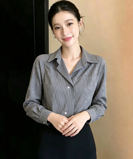 프랑스식 배색 스트라이프 POLO 칼라 폴로 칼라 여성 셔츠 외부 가져 가라. 고급 센스 작은 셔츠 고유 한 Chic 맨위