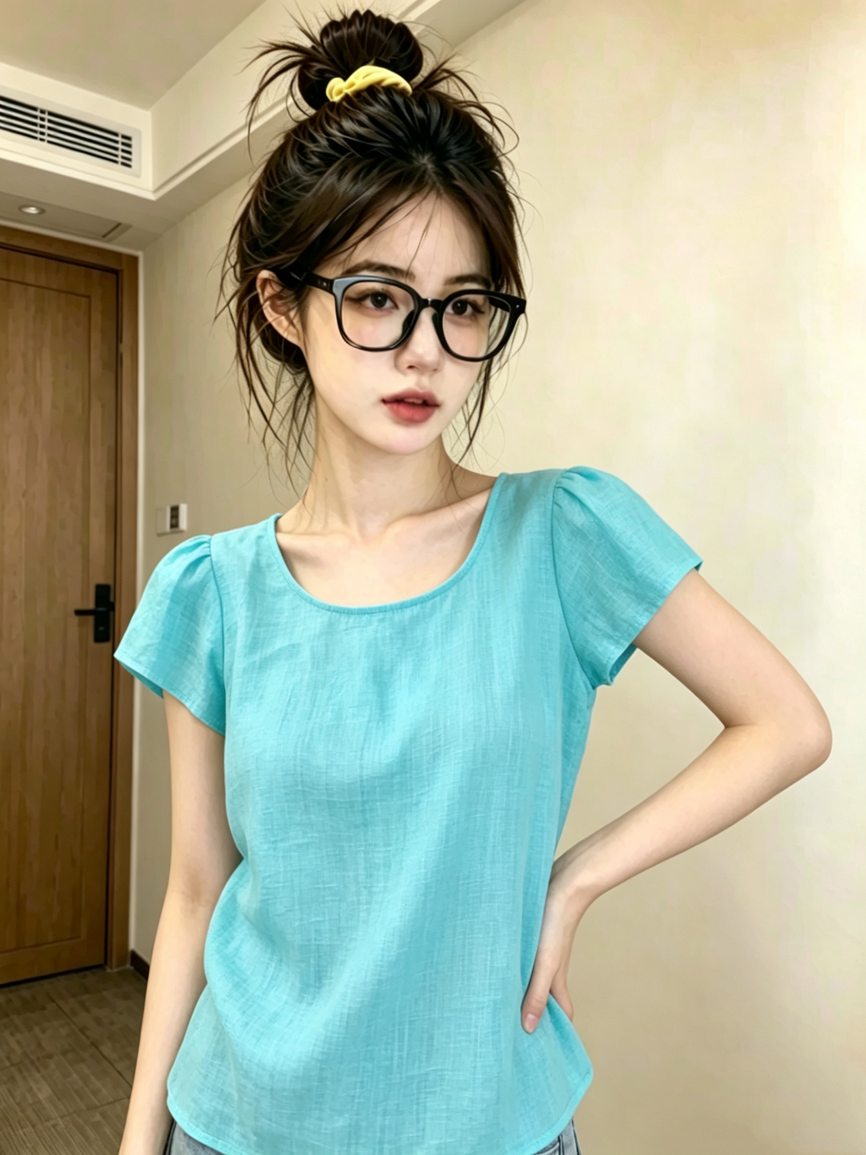 한 부서 달콤함 레이크 블루 색상 라미 레이스업 작은 셔츠 여성 2025 새로운 고급 센스 고유 한 아름다운 맨위
