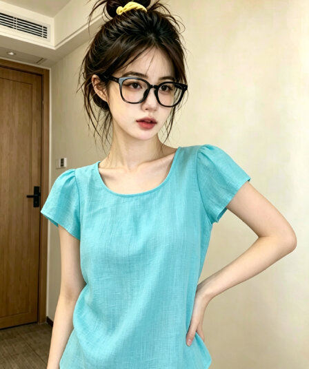 한 부서 달콤함 레이크 블루 색상 라미 레이스업 작은 셔츠 여성 2025 새로운 고급 센스 고유 한 아름다운 맨위