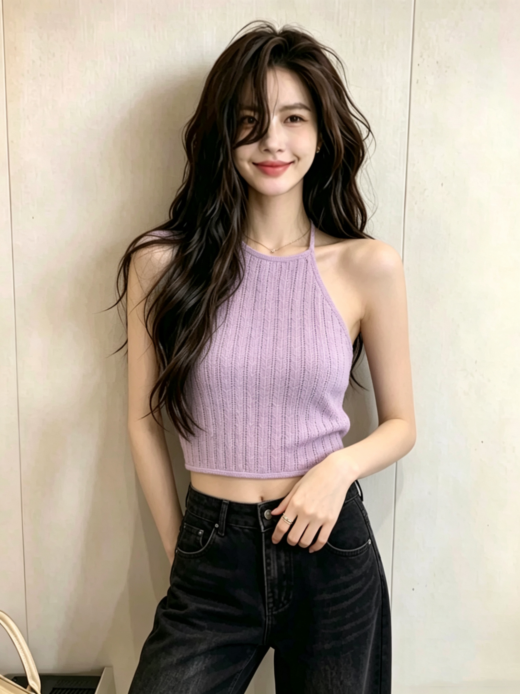 새로운 달콤한 매운맛 행침 목 슬립 여성 여름 디자인 작은 대중 외출용 민소매 맨위 니트 만나는 조끼