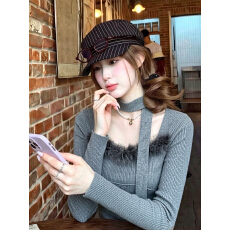 批发灰色毛边针织衫2026冬季绝美巨好看时尚气质高端小资修身打底上衣