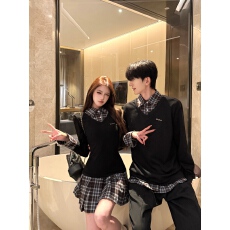 批发实拍学院风polo领连衣裙女夏季收腰显瘦百褶短裙子<b class='q'>情侣装</b>
