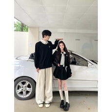 批发实拍条纹披肩娃娃领<b class='q'>卫衣</b>连衣裙秋季宽松显瘦裙子情侣装