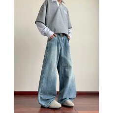 批发港风潮男春秋款新款个性牛仔裤美式<b class='q'>嘻哈</b>ins潮高街潮流痞帅长裤子