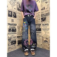 批发港风潮男女款美式新款个性字母牛仔裤<b class='q'>嘻哈</b>ins潮高街潮流痞帅长裤