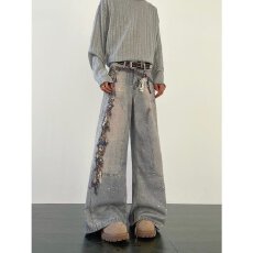 批发港风潮男女款美式新款个性日系牛仔裤<b class='q'>嘻哈</b>ins潮高街潮流痞帅长裤