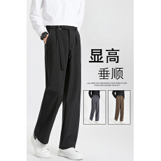 批发夏季韩版黑色垂坠感休闲西裤男痞帅高级oversize显高直筒阔腿长裤