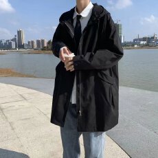 批发盐系外套男简单大方<b class='q'>春</b>秋季男士中长款风衣韩版潮流ins宽松夹克bf