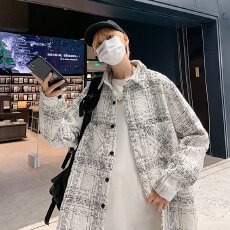 批发国潮<b class='q'>嘻哈</b>小香风格子翻领外套男女秋季休闲百搭高级感粗纺夹克上衣