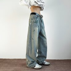 批发港风潮男女款春秋新款个性刺绣牛仔裤<b class='q'>嘻哈</b>ins潮高街潮流痞帅长裤