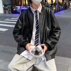 批发美式pu皮外套男美式<b class='q'>秋</b>季宽松大码潮牌男生痞帅复古皮衣飞行夹克男