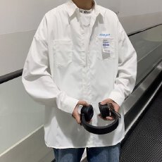 批发百搭新款长袖潮牌情侣潮流原宿衬衫慵懒方领<b class='q'>青春</b><b class='q'>流行</b>宽松型男女款