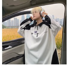 批发美式<b class='q'>复古</b>高街<b class='q'>日系</b>中性polo领卫衣男女小众设计感潮牌情侣装长袖