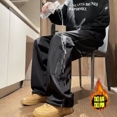 批发美式复古高街加绒工装裤男女直筒阔腿休闲裤情侣新款时尚潮流长裤