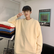 批发基础简约多色百搭中性圆领毛衣男女新款日系休闲打底情侣潮<b class='q'>针织衫</b>